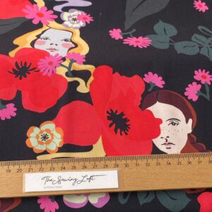 Ink Blooms & Faces – Katoen Stretch