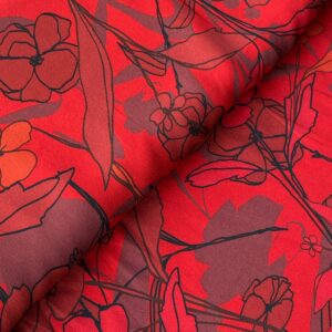 Scarlet Floral Sketch – Viscose Crêpe (deadstock) COUPON 1m